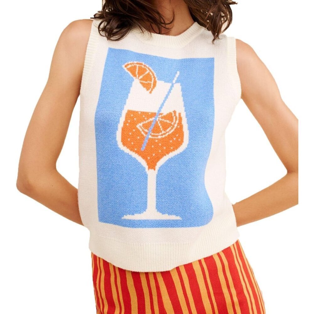 Women Knit Sweater Vest Polyester Sleeveless Crew Neck Streetwear